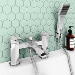 Venice Modern Geometric Bath Shower Mixer Tap + Shower Kit -Contemporary Taps Sales Store 1251 CR d4 460