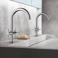 Grohe Atrio Crosshead L-Size Mono Basin Mixer with Click Clack Waste - Chrome - 21019003 10 Grohe Atrio Crosshead L-Size Mono Basin Mixer with Click Clack Waste - Chrome - 21019003 -Contemporary Taps Sales Store 21019003 D3 460