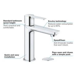 Grohe Lineare Basin Mixer 1/2" S-Size with Push-Open Waste Set - 23106001 7 Grohe Lineare Basin Mixer 1/2" S-Size with Push-Open Waste Set - 23106001 -Contemporary Taps Sales Store 23106001 D2 460