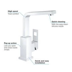 Grohe Eurocube High Spout Basin Mixer with Pop-up Waste - 23135000 -Contemporary Taps Sales Store 23135000 D2 460