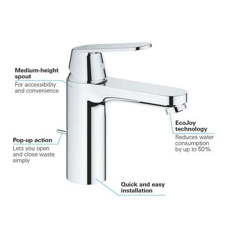 Grohe Eurosmart Cosmopolitan M-Size Mono Basin Mixer with Pop-up Waste - 23325000 5 Grohe Eurosmart Cosmopolitan M-Size Mono Basin Mixer with Pop-up Waste - 23325000 - Image 3
