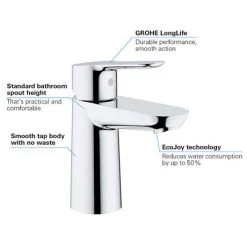 Grohe BauEdge Mono Basin Mixer - 23330000 -Contemporary Taps Sales Store 23330000 D2 460
