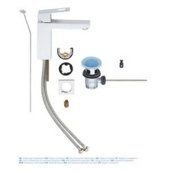 Grohe Eurocube Mono Basin Mixer with Pop-up Waste - 23445000 -Contemporary Taps Sales Store 23445000 D3 460