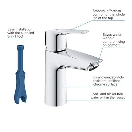 Grohe QuickFix Start S-Size Mono Basin Mixer with Push-Open Waste - 23550002 4 Grohe QuickFix Start S-Size Mono Basin Mixer with Push-Open Waste - 23550002 - Image 2