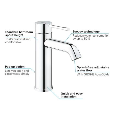 Grohe Essence S-Size Mono Basin Mixer with Pop-up Waste - Chrome - 23589001 4 Grohe Essence S-Size Mono Basin Mixer with Pop-up Waste - Chrome - 23589001 - Image 2