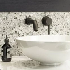 Arezzo Round Matt Black Wall Mounted (2TH) Basin Mixer Tap -Contemporary Taps Sales Store 2WMTBLK d4 460