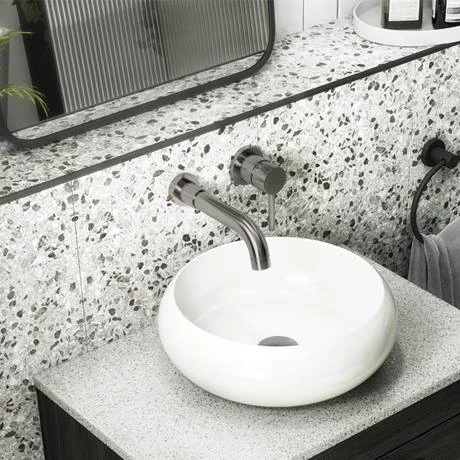 Arezzo Round Gunmetal Grey Wall Mounted (2TH) Basin Mixer Tap 3 Arezzo Round Gunmetal Grey Wall Mounted (2TH) Basin Mixer Tap - Image 2