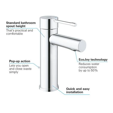 Grohe Essence S-Size Mono Basin Mixer with Pop-up Waste - 32898001 5 Grohe Essence S-Size Mono Basin Mixer with Pop-up Waste - 32898001 - Image 3