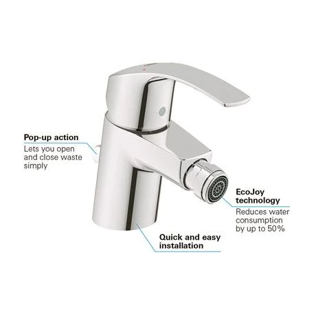 Grohe Eurosmart 1/2" S-Size Bidet Mixer with Pop-up Waste - 32929002 4 Grohe Eurosmart 1/2" S-Size Bidet Mixer with Pop-up Waste - 32929002 - Image 2