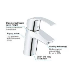 Grohe Eurosmart Mono Basin Mixer with Pop-up Waste - 33265002 -Contemporary Taps Sales Store 33265002 D5 460