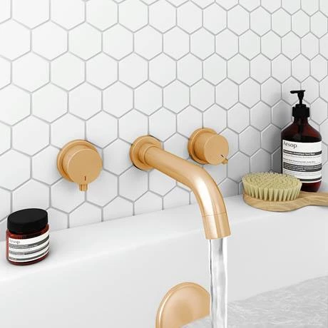 Arezzo Round Brushed Bronze Wall Mounted (3TH) Bath Filler Tap 4 Arezzo Round Brushed Bronze Wall Mounted (3TH) Bath Filler Tap - Image 2