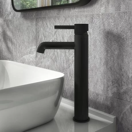 Arezzo Fluted Round Matt Black High Rise Mono Basin Mixer Tap 5 Arezzo Fluted Round Matt Black High Rise Mono Basin Mixer Tap - Image 3