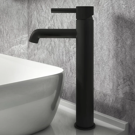 Arezzo Fluted Round Matt Black High Rise Mono Basin Mixer Tap 3 Arezzo Fluted Round Matt Black High Rise Mono Basin Mixer Tap