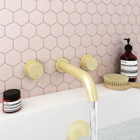 Arezzo Round Brushed Brass Wall Mounted (3TH) Bath Filler Tap 5 Arezzo Round Brushed Brass Wall Mounted (3TH) Bath Filler Tap - Image 3