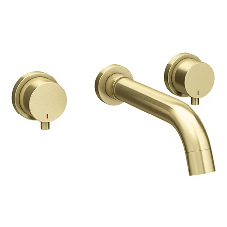 Arezzo Round Brushed Brass Wall Mounted (3TH) Bath Filler Tap 3 Arezzo Round Brushed Brass Wall Mounted (3TH) Bath Filler Tap