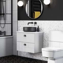 Arezzo Fluted Round Matt Black Wall Mounted (2TH) Basin Mixer Tap -Contemporary Taps Sales Store AZ8WTMBF d4 460