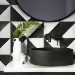 Arezzo Fluted Round Matt Black Wall Mounted (2TH) Basin Mixer Tap -Contemporary Taps Sales Store AZ8WTMBF d5 460