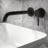 Arezzo Fluted Round Matt Black Wall Mounted (2TH) Basin Mixer Tap -Contemporary Taps Sales Store AZ8WTMBF nprod