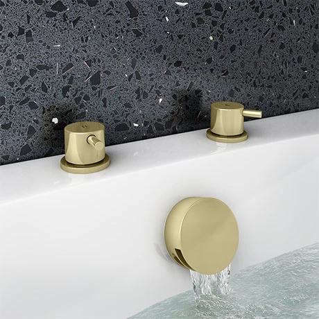 Arezzo Brushed Brass Deck Bath Side Valves with Freeflow Bath Filler 3 Arezzo Brushed Brass Deck Bath Side Valves with Freeflow Bath Filler