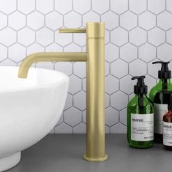 Arezzo Round Brushed Brass High Rise Mono Basin Mixer Tap 12 Arezzo Round Brushed Brass High Rise Mono Basin Mixer Tap -Contemporary Taps Sales Store AZBBHRT detail2 460
