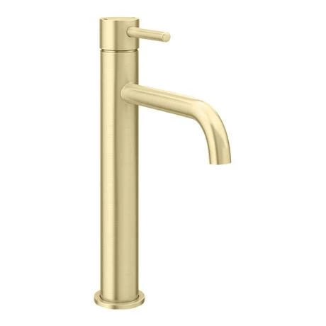 Arezzo Round Brushed Brass High Rise Mono Basin Mixer Tap 5 Arezzo Round Brushed Brass High Rise Mono Basin Mixer Tap - Image 4