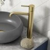 Arezzo Round Brushed Brass High Rise Mono Basin Mixer Tap 2 Arezzo Round Brushed Brass High Rise Mono Basin Mixer Tap -Contemporary Taps Sales Store AZBBHRT prod1
