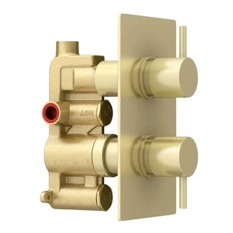 Arezzo Brushed Brass Round Concealed Twin Valve with Diverter, Bath Spout + Shower Handset 7 Arezzo Brushed Brass Round Concealed Twin Valve with Diverter, Bath Spout + Shower Handset - Image 5
