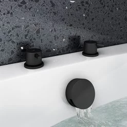 Arezzo Matt Black Deck Bath Side Valves with Freeflow Bath Filler