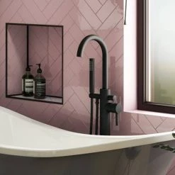 Arezzo Matt Black Freestanding Bath Tap with Shower Mixer -Contemporary Taps Sales Store AZFSBLK d2 460