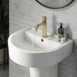 Arezzo Brushed Brass Industrial Style 1-Touch Basin Tap -Contemporary Taps Sales Store AZIS1TBB n d5 460
