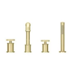 Arezzo Brushed Brass 4TH Industrial Style Deck Mounted Bath Shower Mixer inc. Pull Out Handset -Contemporary Taps Sales Store AZISBB04 d4 460