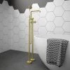 Arezzo Brushed Brass Industrial Style Freestanding Bath Shower Mixer Tap 1 Arezzo Brushed Brass Industrial Style Freestanding Bath Shower Mixer Tap -Contemporary Taps Sales Store AZISBB05 prod