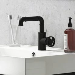 Arezzo Matt Black Industrial Style Side Tap Head Basin Mixer 10 Arezzo Matt Black Industrial Style Side Tap Head Basin Mixer -Contemporary Taps Sales Store AZISBK01A d3 460