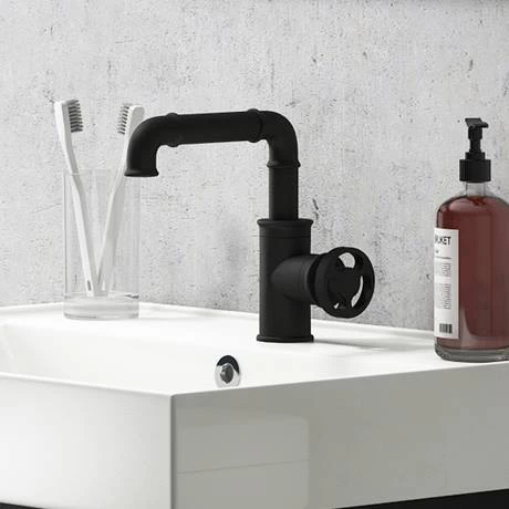 Arezzo Matt Black Industrial Style Side Tap Head Basin Mixer 5 Arezzo Matt Black Industrial Style Side Tap Head Basin Mixer - Image 3