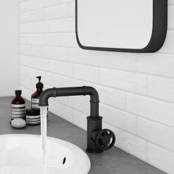 Arezzo Matt Black Industrial Style Side Tap Head Basin Mixer 11 Arezzo Matt Black Industrial Style Side Tap Head Basin Mixer -Contemporary Taps Sales Store AZISBK01A n d4 460