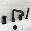 Arezzo Matt Black 4TH Industrial Style Deck Mounted Bath Shower Mixer inc. Pull Out Handset