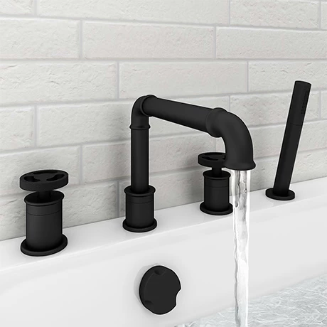 Arezzo Matt Black 4TH Industrial Style Deck Mounted Bath Shower Mixer inc. Pull Out Handset 3 Arezzo Matt Black 4TH Industrial Style Deck Mounted Bath Shower Mixer inc. Pull Out Handset