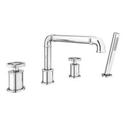 Arezzo Chrome 4TH Industrial Style Deck Mounted Bath Shower Mixer inc. Pull Out Handset -Contemporary Taps Sales Store AZISCH04 d2 460