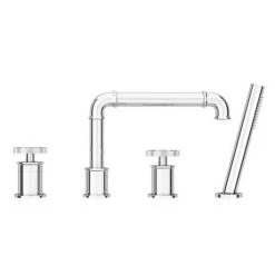 Arezzo Chrome 4TH Industrial Style Deck Mounted Bath Shower Mixer inc. Pull Out Handset -Contemporary Taps Sales Store AZISCH04 d5 460