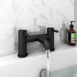 Arezzo Round Matt Black Tap Package (Bath + Basin Tap) -Contemporary Taps Sales Store AZRTPK d2 460