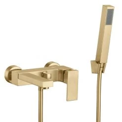 Arezzo Square Brushed Brass Wall Mounted Bath Shower Mixer Tap incl. Shower Kit
