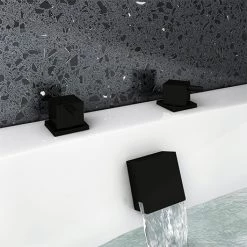 Arezzo Square Matt Black Deck Bath Side Valves with Freeflow Bath Filler