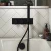 Arezzo Matt Black Round Concealed Thermostatic Shower Valve w. Handset + Freeflow Bath Filler -Contemporary Taps Sales Store AZSVHMBF p