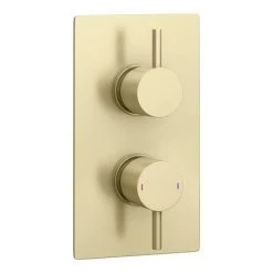 Arezzo Brushed Brass Wall Mounted Slimline Waterfall Bath Filler + Concealed Thermostatic Valve -Contemporary Taps Sales Store AZWF05BB n d1 460