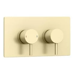 Arezzo Brushed Brass Wall Mounted Slimline Waterfall Bath Filler + Concealed Thermostatic Valve -Contemporary Taps Sales Store AZWF05BB n d 460