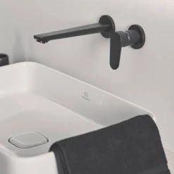 Ideal Standard Silk Black Cerafine O Wall Mounted Basin Mixer -Contemporary Taps Sales Store BD133XG D3 460
