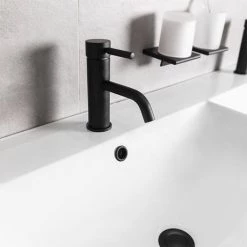 BagnoDesign M-Line Matt Black Mono Basin Mixer -Contemporary Taps Sales Store BDM MLI 301S BK D2 460