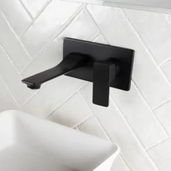 BagnoDesign Zephyr Matt Black Wall Mounted Basin Mixer 8 BagnoDesign Zephyr Matt Black Wall Mounted Basin Mixer -Contemporary Taps Sales Store BDM ZEP 305 MB D2 460