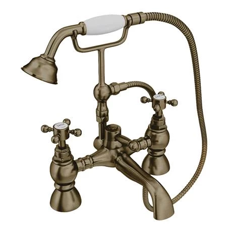 Chatsworth 1928 Antique Brass Crosshead Bath Shower Mixer Tap with Shower Kit 7 Chatsworth 1928 Antique Brass Crosshead Bath Shower Mixer Tap with Shower Kit - Image 5