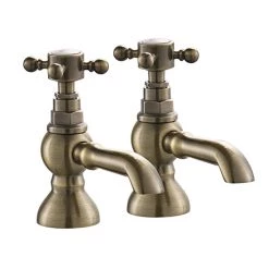 Chatsworth 1928 Antique Brass Crosshead Pillar Basin Taps